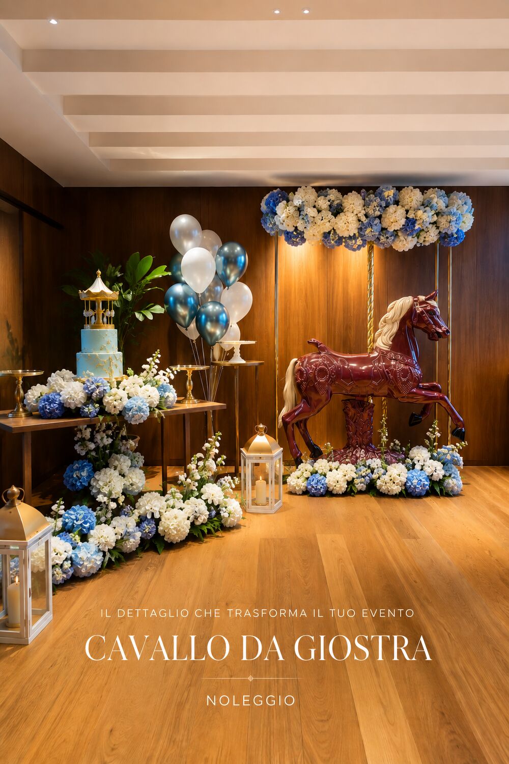 Cavallo da giostra bordeaux per allestimento elegante
